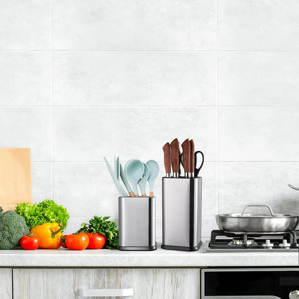 Stainless Steel Kitchen Utensil Holder for Countertop, Spoon Spatula Organizer,Modern Rectangular Large Cooking Utensil Caddy Counter,Utensil Crock Silver.