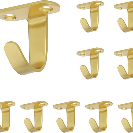 Stainless Steel Screw Mounted Ceiling Hooks, Under-Shelf Towel/Robe Clothes Hook Heavy Duty Coat Hanger for Bathroom Kitchen Cabinet Garage, 10 Pack (Brushed Gold).