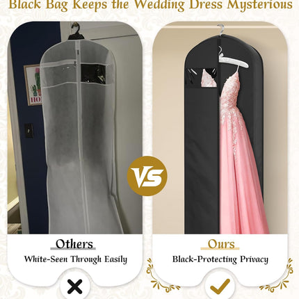72" Wedding Dress Garment Bag for Travel with 4" Gusseted Long Hanging Dress Bags for Gowns for Women Garment Cover Clothes Storage for Closet, Black.