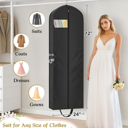 72" Wedding Dress Garment Bag for Travel with 4" Gusseted Long Hanging Dress Bags for Gowns for Women Garment Cover Clothes Storage for Closet, Black.