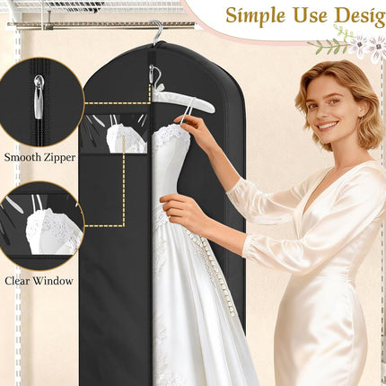 72" Wedding Dress Garment Bag for Travel with 4" Gusseted Long Hanging Dress Bags for Gowns for Women Garment Cover Clothes Storage for Closet, Black.