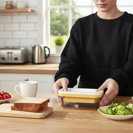 Butter Slicer Cutter with Storage Container, Stick Butter Dish with Lid for Fridge, Easy Cutting Two 4oz Sticks (Not Airtight, Small).