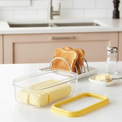 Butter Slicer Cutter with Storage Container, Stick Butter Dish with Lid for Fridge, Easy Cutting Two 4oz Sticks (Not Airtight, Small).