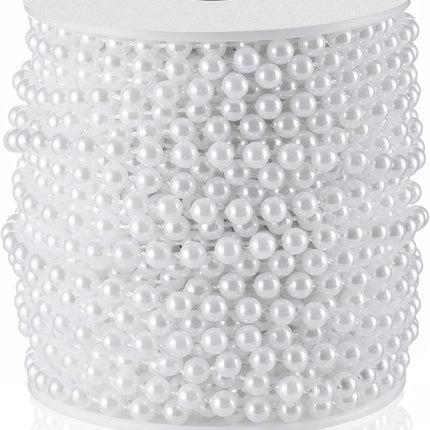 Craft String Pearls 6MM Pearl Bead, 66 Feet White Faux Pearl Garland Spool Roll Strand Wedding Party Decoration, Christmas Tree Decorations.