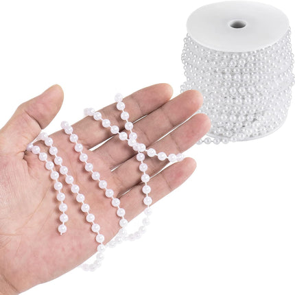 Craft String Pearls 6MM Pearl Bead, 66 Feet White Faux Pearl Garland Spool Roll Strand Wedding Party Decoration, Christmas Tree Decorations.