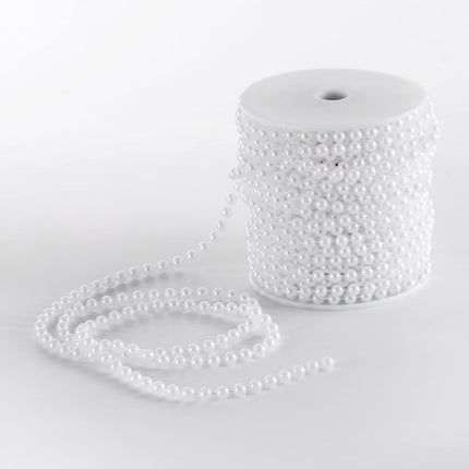 Craft String Pearls 6MM Pearl Bead, 66 Feet White Faux Pearl Garland Spool Roll Strand Wedding Party Decoration, Christmas Tree Decorations.