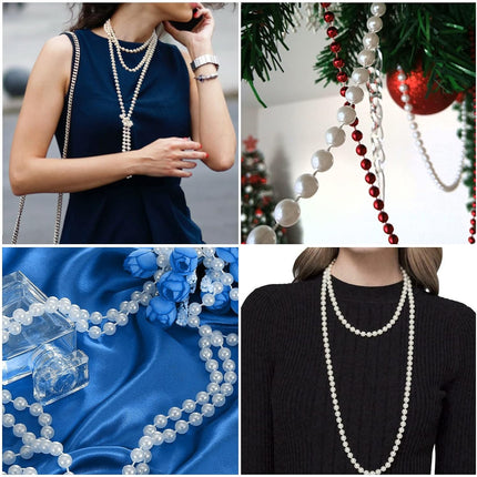 Craft String Pearls 6MM Pearl Bead, 66 Feet White Faux Pearl Garland Spool Roll Strand Wedding Party Decoration, Christmas Tree Decorations.