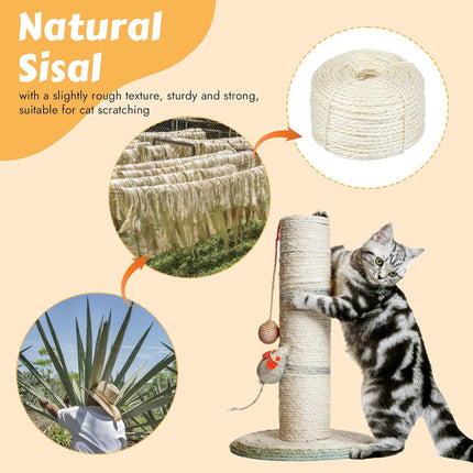 164 Feet Sisal Rope for Cat Scratching Post, 1/6 Inch Natural Cat Tree Rope, DIY Hemp Twine Rope for Repairing, Recovering Scratch Post Cats Tree Tower Replacement (White).