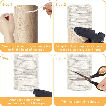 164 Feet Sisal Rope for Cat Scratching Post, 1/6 Inch Natural Cat Tree Rope, DIY Hemp Twine Rope for Repairing, Recovering Scratch Post Cats Tree Tower Replacement (White).
