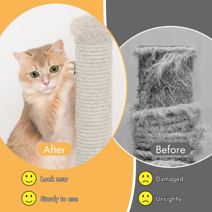 164 Feet Sisal Rope for Cat Scratching Post, 1/6 Inch Natural Cat Tree Rope, DIY Hemp Twine Rope for Repairing, Recovering Scratch Post Cats Tree Tower Replacement (White).