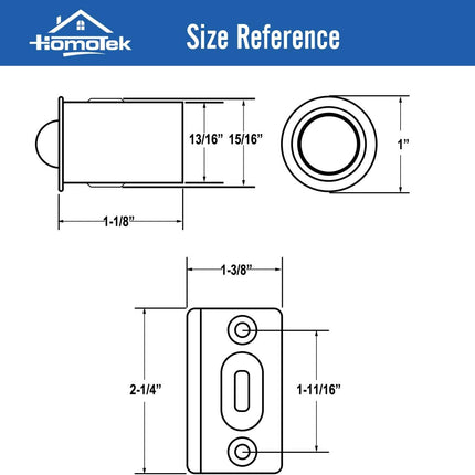 4 Pack Drive in Ball Catch with Strike Plate for Closet Doors, Black, 13/16 Inch x 1-1/8 Inchs,Die-cast, Adjustable Tension Ball.