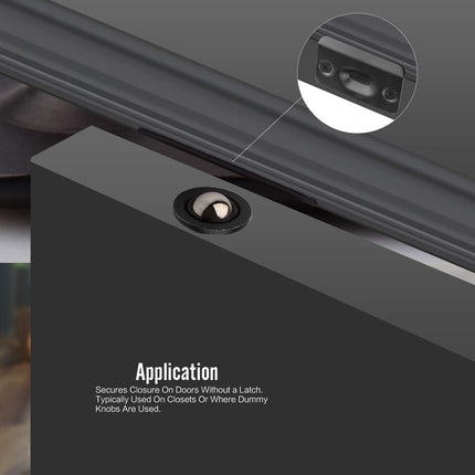 4 Pack Drive in Ball Catch with Strike Plate for Closet Doors, Black, 13/16 Inch x 1-1/8 Inchs,Die-cast, Adjustable Tension Ball.