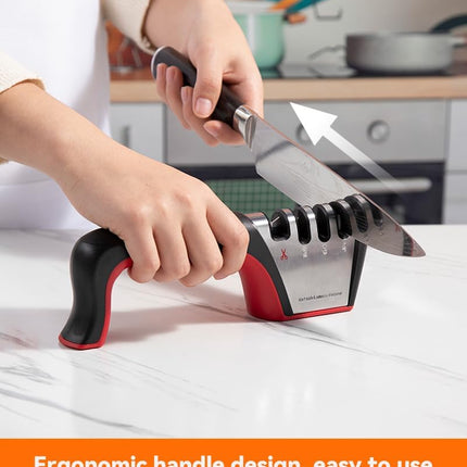 4-in-1 Knife Sharpener, Kitchen Knife Accessories for Ceramic Knives, Steel Knives and Scissors, Aiding in Repair, Restoration, and Polishing of Blades.