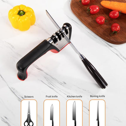 4-in-1 Knife Sharpener, Kitchen Knife Accessories for Ceramic Knives, Steel Knives and Scissors, Aiding in Repair, Restoration, and Polishing of Blades.