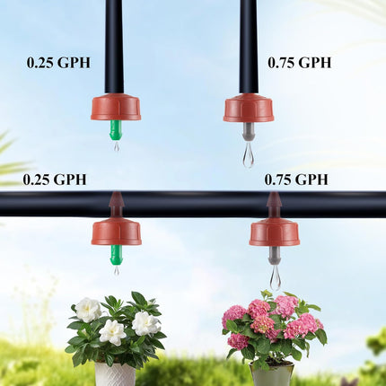 60Pcs 0.25 GPH Pressure Compensating Irrigation Spot Drippers,Constant Flow Barb Outlet Watering Dripper Emitters Heads Parts for 1/4 Inch Watering Tubing Line for Garden Pots Plant Irrigation Systems.