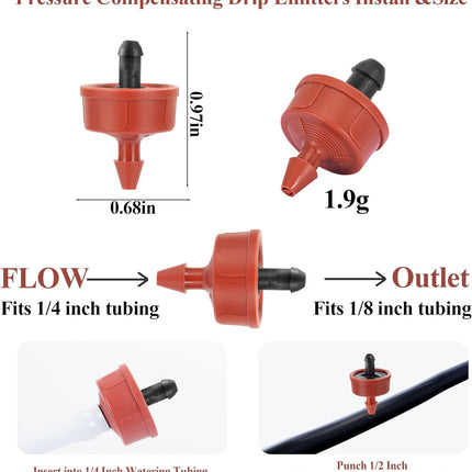 60Pcs 1 GPH Pressure Compensating Irrigation Spot Drippers,Constant Flow Barb Outlet Watering Dripper Emitters Heads Parts for 1/4 Inch Watering Tubing Line for Garden Pots Plants Irrigation Systems.
