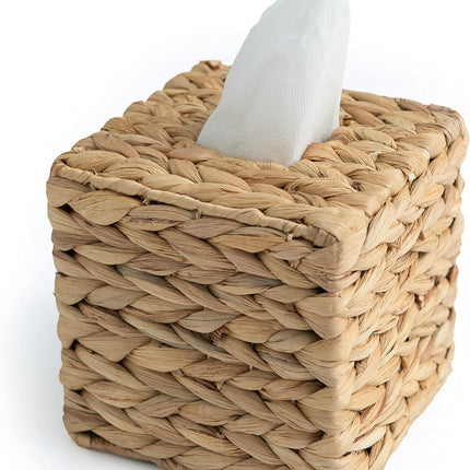 Tissue Box Holder - Square- Rattan Wicker Tissues Cube Box Cover -Boho Decorative Woven Facial Tissue Holder on Table and Barthroom (Square).