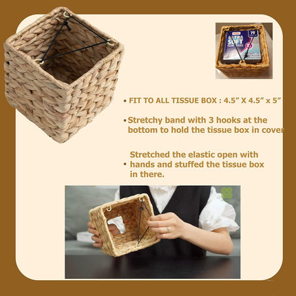 Tissue Box Holder - Square- Rattan Wicker Tissues Cube Box Cover -Boho Decorative Woven Facial Tissue Holder on Table and Barthroom (Square).
