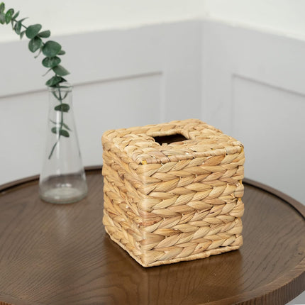 Tissue Box Holder - Square- Rattan Wicker Tissues Cube Box Cover -Boho Decorative Woven Facial Tissue Holder on Table and Barthroom (Square).