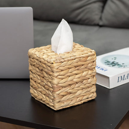 Tissue Box Holder - Square- Rattan Wicker Tissues Cube Box Cover -Boho Decorative Woven Facial Tissue Holder on Table and Barthroom (Square).