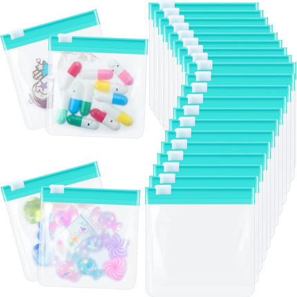 24 Pieces Pill Pouch Bags Zippered Set Reusable Translucent Medicine Organizer Sealing Travel Plastic Bags with Slide Lock for Storage(Turquoise).