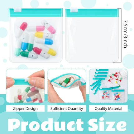 24 Pieces Pill Pouch Bags Zippered Set Reusable Translucent Medicine Organizer Sealing Travel Plastic Bags with Slide Lock for Storage(Turquoise).