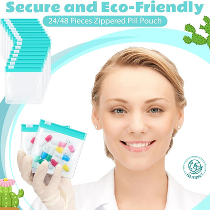 24 Pieces Pill Pouch Bags Zippered Set Reusable Translucent Medicine Organizer Sealing Travel Plastic Bags with Slide Lock for Storage(Turquoise).
