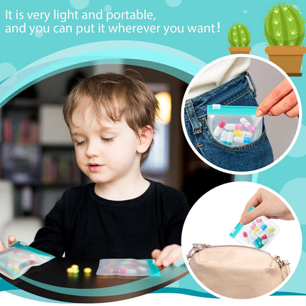 24 Pieces Pill Pouch Bags Zippered Set Reusable Translucent Medicine Organizer Sealing Travel Plastic Bags with Slide Lock for Storage(Turquoise).