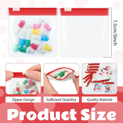 24 Pieces Pill Pouch Bags Zippered Set Reusable Translucent Medicine Organizer Sealing Travel Plastic Bags with Slide Lock for Storage(Red).