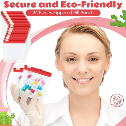 24 Pieces Pill Pouch Bags Zippered Set Reusable Translucent Medicine Organizer Sealing Travel Plastic Bags with Slide Lock for Storage(Red).