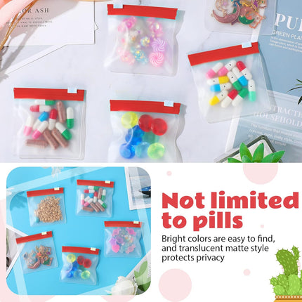 24 Pieces Pill Pouch Bags Zippered Set Reusable Translucent Medicine Organizer Sealing Travel Plastic Bags with Slide Lock for Storage(Red).