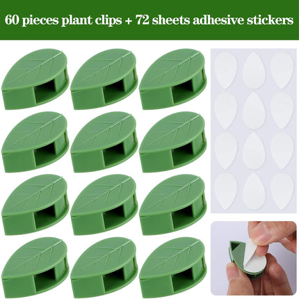 60 Pieces Plant Climbing Wall Fixture Clips with 72 Pieces Acrylic Adhesive Sticker Leaf Fixer Invisible Wall Vines Fixing Clips Hook Plant Vine Traction for Indoor Outdoor Decoration.