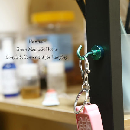 Magnetic Hooks,30lb+ Heavy Duty Earth Magnets with Hook for Refrigerator, Extra Strong Cruise Hook for Hanging, Magnetic Hanger for Curtain, Grill (Green, 15 Pack).