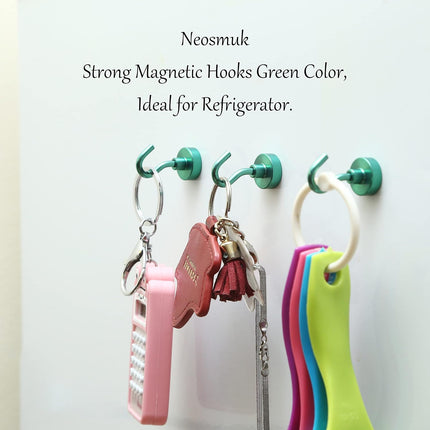 Magnetic Hooks,30lb+ Heavy Duty Earth Magnets with Hook for Refrigerator, Extra Strong Cruise Hook for Hanging, Magnetic Hanger for Curtain, Grill (Green, 15 Pack).