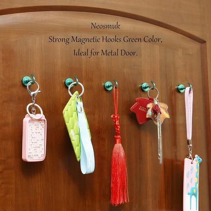 Magnetic Hooks,30lb+ Heavy Duty Earth Magnets with Hook for Refrigerator, Extra Strong Cruise Hook for Hanging, Magnetic Hanger for Curtain, Grill (Green, 15 Pack).