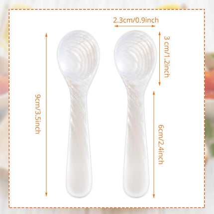 2 Pieces Set of Caviar Spoons Mother of Pearl Spoons with Handcraft Round Handle for Caviar, Egg, Ice Cream, Coffee, Kitchen, Restaurant for Serving Caviars (9cm/3.54 Inch).