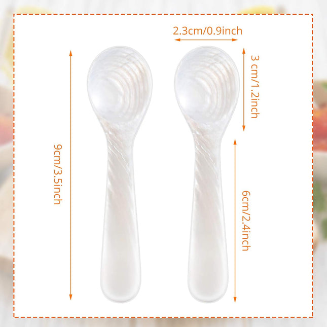 2 Pieces Set of Caviar Spoons Mother of Pearl Spoons with Handcraft Round Handle for Caviar, Egg, Ice Cream, Coffee, Kitchen, Restaurant for Serving Caviars (9cm/3.54 Inch).