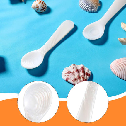 2 Pieces Set of Caviar Spoons Mother of Pearl Spoons with Handcraft Round Handle for Caviar, Egg, Ice Cream, Coffee, Kitchen, Restaurant for Serving Caviars (9cm/3.54 Inch).
