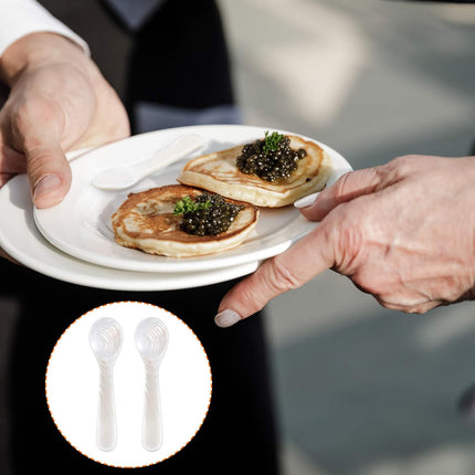 2 Pieces Set of Caviar Spoons Mother of Pearl Spoons with Handcraft Round Handle for Caviar, Egg, Ice Cream, Coffee, Kitchen, Restaurant for Serving Caviars (9cm/3.54 Inch).