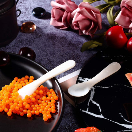 2 Pieces Set of Caviar Spoons Mother of Pearl Spoons with Handcraft Round Handle for Caviar, Egg, Ice Cream, Coffee, Kitchen, Restaurant for Serving Caviars (9cm/3.54 Inch).