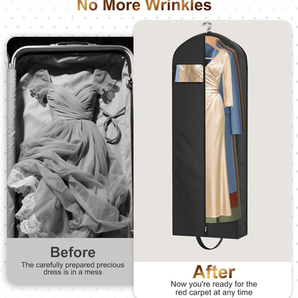 65" Long Garment Bags for Travel for Women 4" Gusseted Dress Bags for Gowns Waterproof Dress Protector Bag for Closet Storage Clothing Covers for Hanging Clothes Wedding Dresses Storage.