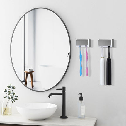 2 PCS Toothbrush Holders Wall Mounted with Cover, Electric Tooth Brushing Holder for Bathroom, 2 Slots Self Adhesive Toothbrush Organizer for Family, Kids (2, Brushed Silver).
