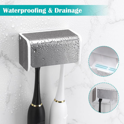 2 PCS Toothbrush Holders Wall Mounted with Cover, Electric Tooth Brushing Holder for Bathroom, 2 Slots Self Adhesive Toothbrush Organizer for Family, Kids (2, Brushed Silver).