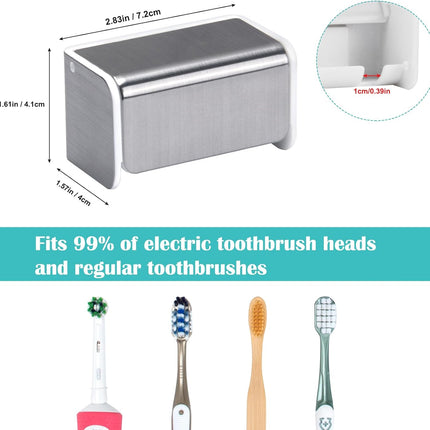 2 PCS Toothbrush Holders Wall Mounted with Cover, Electric Tooth Brushing Holder for Bathroom, 2 Slots Self Adhesive Toothbrush Organizer for Family, Kids (2, Brushed Silver).