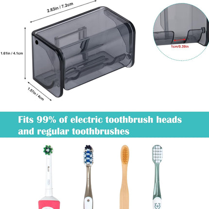 2 PCS Toothbrush Holders Wall Mounted with Cover, Electric Tooth Brushing Holder for Bathroom, 2 Slots Self Adhesive Toothbrush Organizer for Family, Kids (2, Transparent Black).
