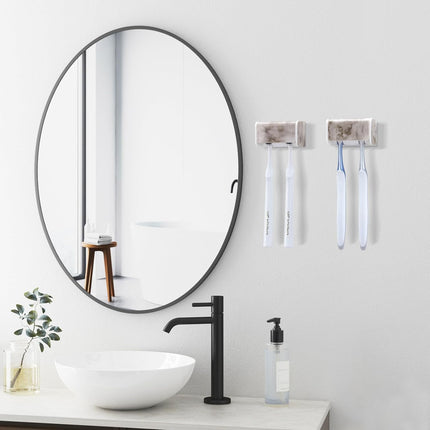 2 PCS Toothbrush Holders Wall Mounted with Cover, Electric Tooth Brushing Holder for Bathroom, 2 Slots Self Adhesive Toothbrush Organizer, Toothbrush Stand for Family, Kids (2, White Marble).