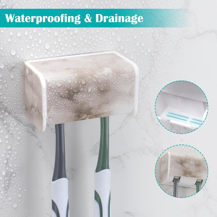 2 PCS Toothbrush Holders Wall Mounted with Cover, Electric Tooth Brushing Holder for Bathroom, 2 Slots Self Adhesive Toothbrush Organizer, Toothbrush Stand for Family, Kids (2, White Marble).
