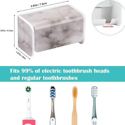 2 PCS Toothbrush Holders Wall Mounted with Cover, Electric Tooth Brushing Holder for Bathroom, 2 Slots Self Adhesive Toothbrush Organizer, Toothbrush Stand for Family, Kids (2, White Marble).