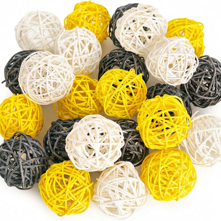 24PCS Yellow Decorative Balls for Bowl Centerpiece, 2 Inch Rattan Bowl Fillers - Wicker Twig Orbs Spheres for Yellow Kitchen Home Decor Vase Table Scatters.