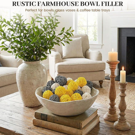 24PCS Yellow Decorative Balls for Bowl Centerpiece, 2 Inch Rattan Bowl Fillers - Wicker Twig Orbs Spheres for Yellow Kitchen Home Decor Vase Table Scatters.